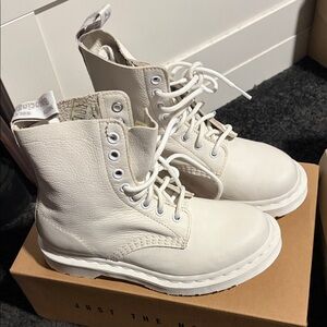 Dr. Martens, White Leather Lace-Up Boots